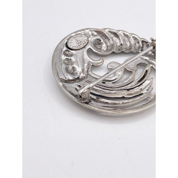 Taylord Sterling Silver Brooch Scroll Leaf Swirl Round Vintage Mid Century - Picture 6 of 7